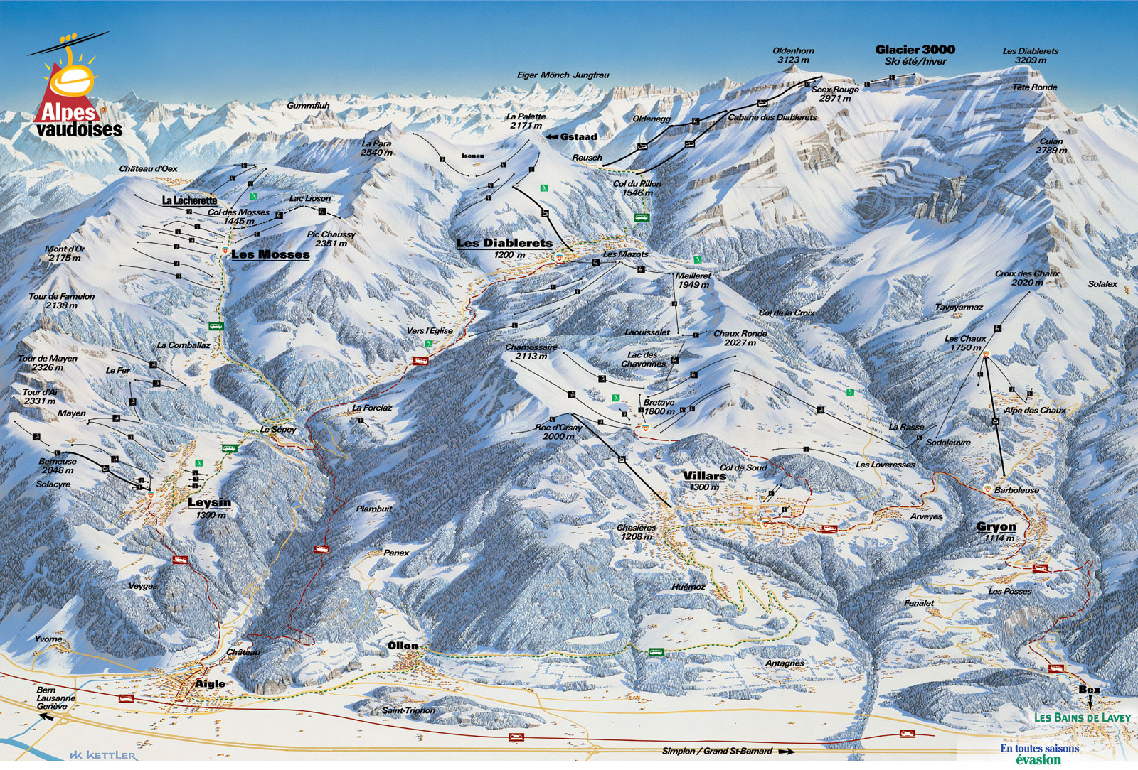 Villars - un domaine de ski de plus de 125 km de ski entre 1'300 et 3'000 mètres